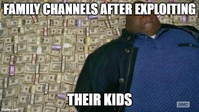 'Family Channels' | FAMILY CHANNELS AFTER EXPLOITING; THEIR KIDS | image tagged in huell money,family channels,vlogs,vlogging,kids,money | made w/ Imgflip meme maker