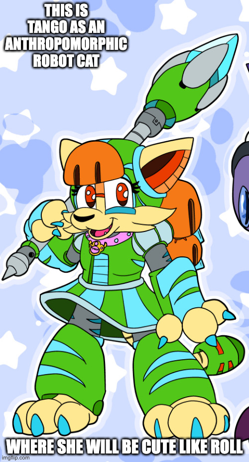 Anthropomorphic Tango | THIS IS TANGO AS AN ANTHROPOMORPHIC ROBOT CAT; WHERE SHE WILL BE CUTE LIKE ROLL | image tagged in megaman,tango,memes,cat | made w/ Imgflip meme maker