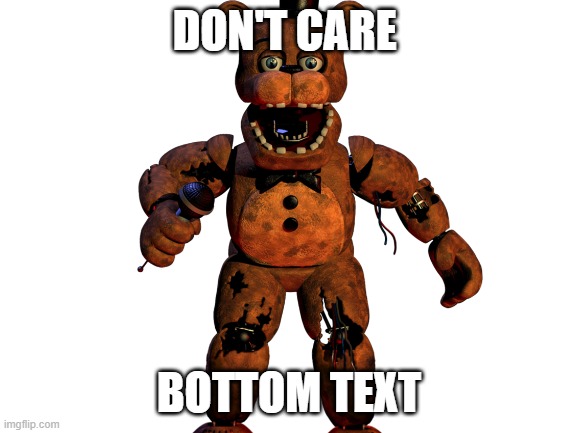 Don't Care | DON'T CARE; BOTTOM TEXT | image tagged in fnaf,i dont care | made w/ Imgflip meme maker