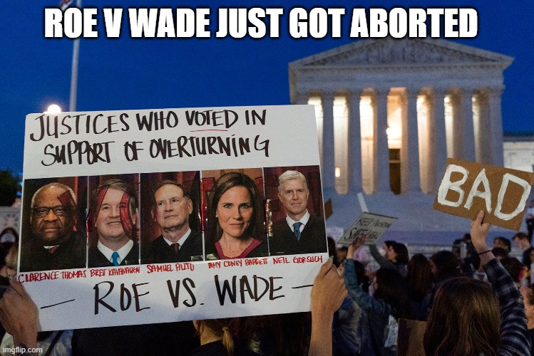 Roe v Wade just got aborted | ROE V WADE JUST GOT ABORTED | image tagged in abortion,abortion is murder | made w/ Imgflip meme maker