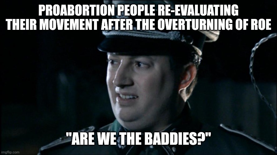 Are we the baddies? | PROABORTION PEOPLE RE-EVALUATING THEIR MOVEMENT AFTER THE OVERTURNING OF ROE; "ARE WE THE BADDIES?" | image tagged in are we the baddies | made w/ Imgflip meme maker