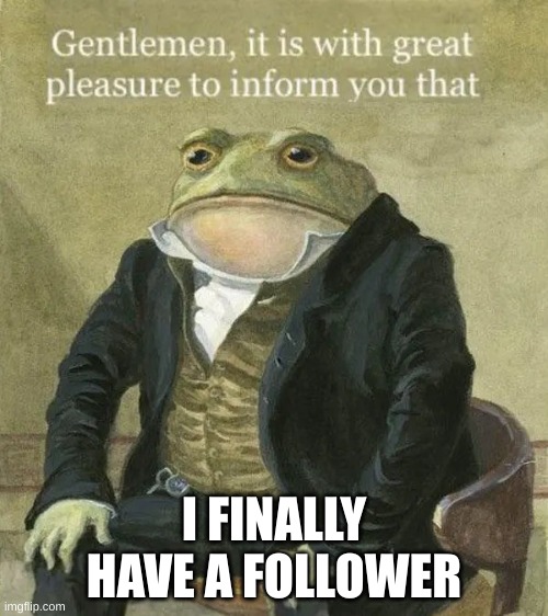 thank u | I FINALLY HAVE A FOLLOWER | image tagged in colonel toad | made w/ Imgflip meme maker