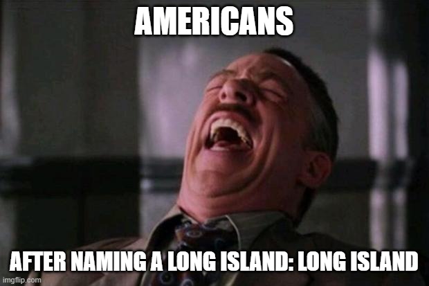 Spider Man boss | AMERICANS; AFTER NAMING A LONG ISLAND: LONG ISLAND | image tagged in spider man boss | made w/ Imgflip meme maker