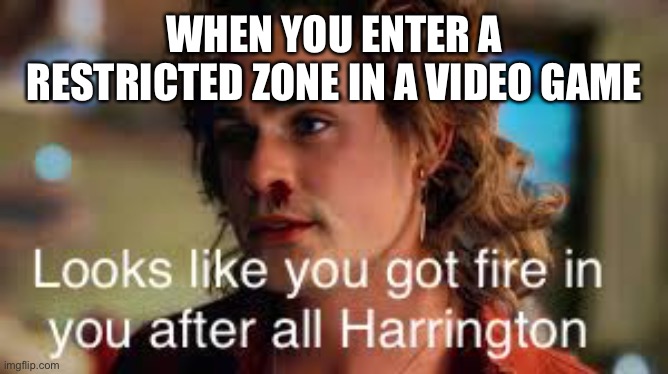 You got fire in you after all | WHEN YOU ENTER A RESTRICTED ZONE IN A VIDEO GAME | image tagged in stranger things,video games | made w/ Imgflip meme maker