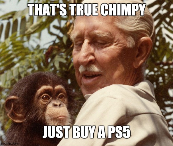 Cornelius | THAT'S TRUE CHIMPY JUST BUY A PS5 | image tagged in cornelius | made w/ Imgflip meme maker
