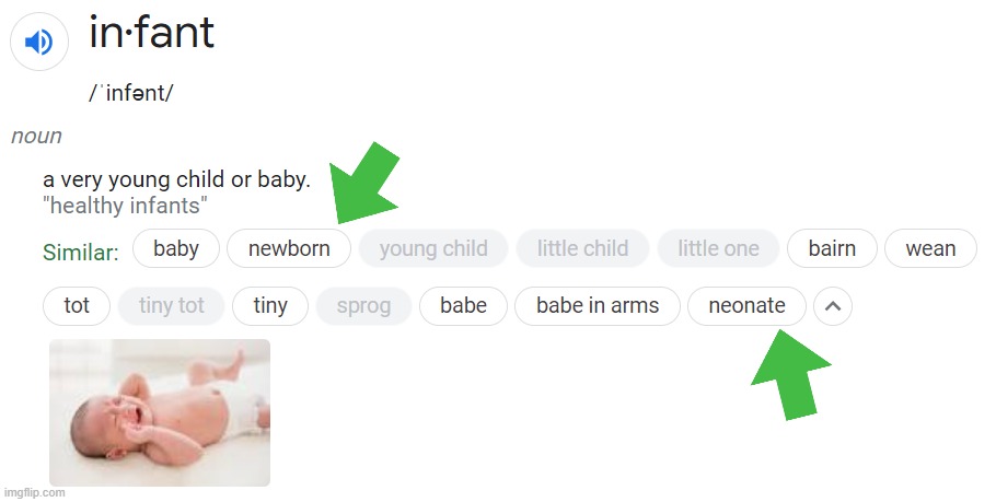 Infant definition | image tagged in infant definition | made w/ Imgflip meme maker