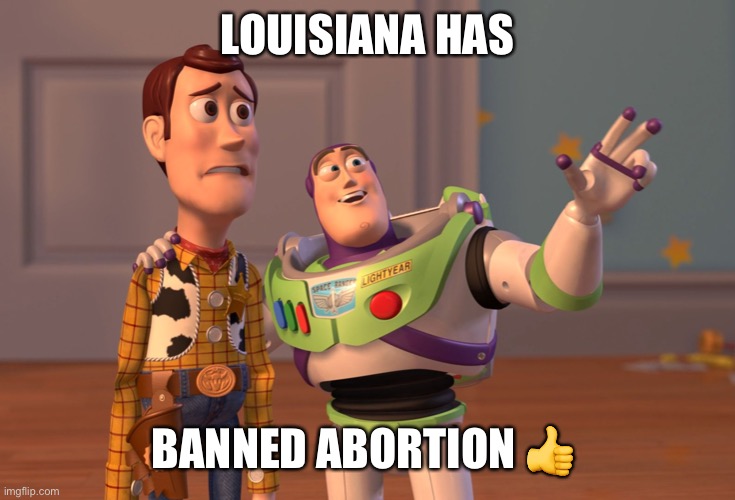 X, X Everywhere Meme | LOUISIANA HAS; BANNED ABORTION 👍 | image tagged in memes,x x everywhere | made w/ Imgflip meme maker