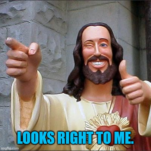 Buddy Christ Meme | LOOKS RIGHT TO ME. | image tagged in memes,buddy christ | made w/ Imgflip meme maker