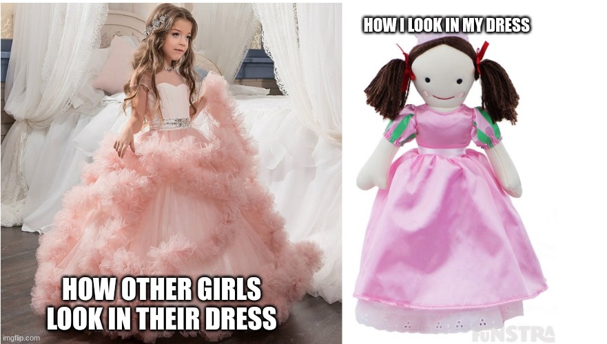 so true | HOW I LOOK IN MY DRESS; HOW OTHER GIRLS LOOK IN THEIR DRESS | image tagged in relatable memes,relatable | made w/ Imgflip meme maker