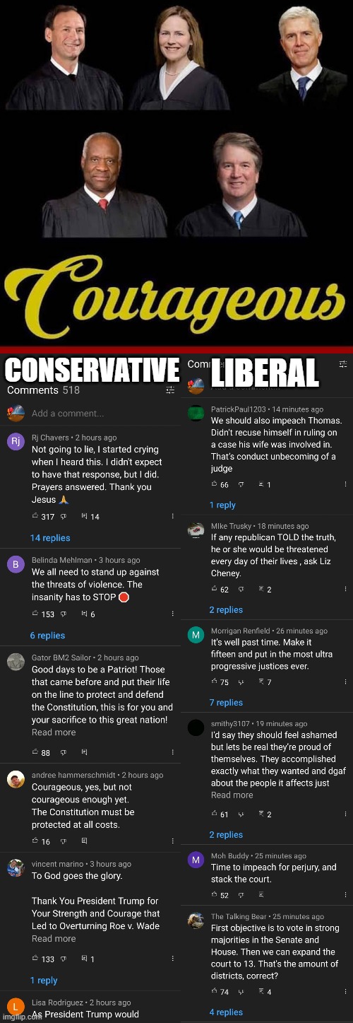 Reactions after Roe v. Wade Overturned | LIBERAL; CONSERVATIVE | image tagged in roe,wade,supreme court | made w/ Imgflip meme maker