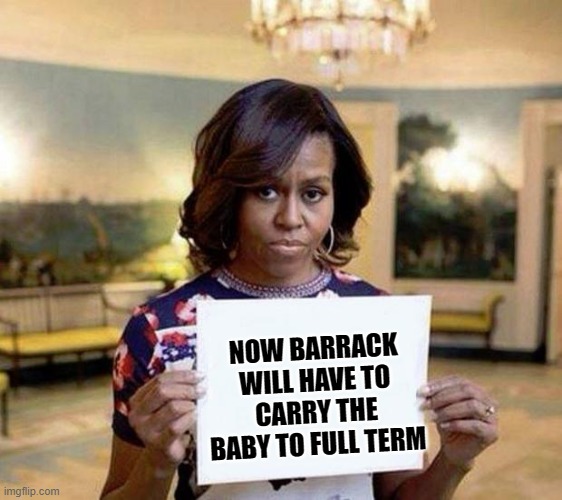 Roe-V-Wade overturned | NOW BARRACK WILL HAVE TO CARRY THE BABY TO FULL TERM | image tagged in michelle obama blank sheet | made w/ Imgflip meme maker