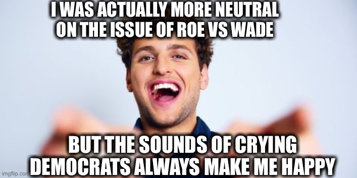 I love seeing libtards fail | I WAS ACTUALLY MORE NEUTRAL ON THE ISSUE OF ROE VS WADE; BUT THE SOUNDS OF CRYING DEMOCRATS ALWAYS MAKE ME HAPPY | image tagged in supreme court,pro choice,pro life,democrats,memes,democratic party | made w/ Imgflip meme maker