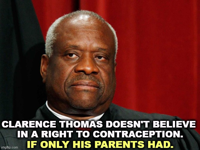 A natural candidate for contraception. | CLARENCE THOMAS DOESN'T BELIEVE 
IN A RIGHT TO CONTRACEPTION. IF ONLY HIS PARENTS HAD. | image tagged in clarence thomas,abortion,privacy,freedom | made w/ Imgflip meme maker