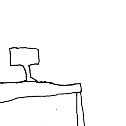 Blank Black and White table and computer for character reactions Blank Meme Template