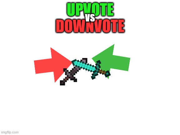 Upvote vs. Downvote | The fight you've all been waiting for! | DOWNVOTE; UPVOTE; VS | image tagged in blank white template | made w/ Imgflip meme maker