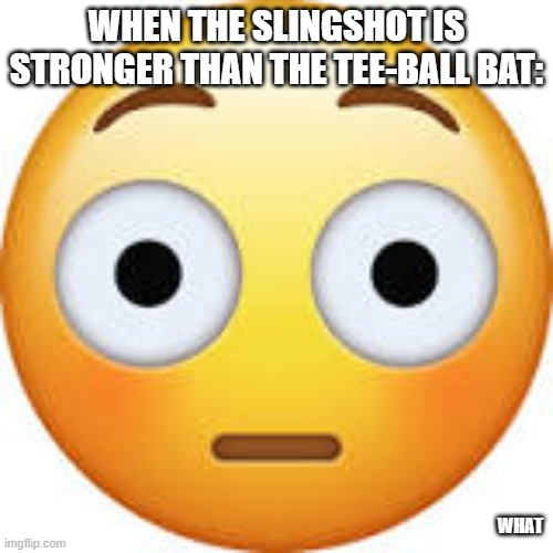 WHEN THE SLINGSHOT IS STRONGER THAN THE TEE-BALL BAT:; WHAT | image tagged in emoji | made w/ Imgflip meme maker