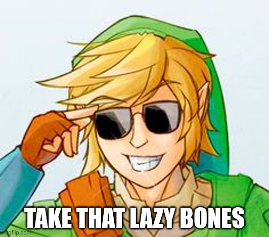 Troll Link | TAKE THAT LAZY BONES | image tagged in troll link | made w/ Imgflip meme maker