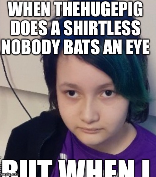 WHEN THEHUGEPIG DOES A SHIRTLESS NOBODY BATS AN EYE; BUT WHEN I | made w/ Imgflip meme maker