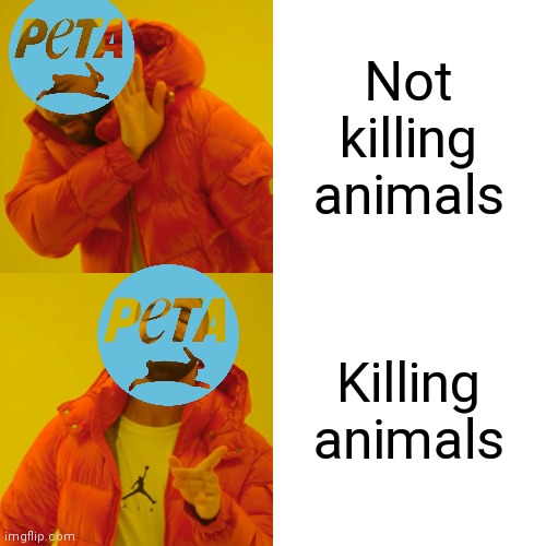 Peta in a nutshell | Not killing animals; Killing animals | image tagged in memes,drake hotline bling,peta | made w/ Imgflip meme maker