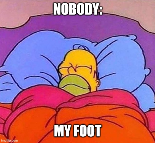 Homer Simpson sleeping peacefully | NOBODY:; MY FOOT | image tagged in homer simpson sleeping peacefully,foot,asleep,relatable | made w/ Imgflip meme maker