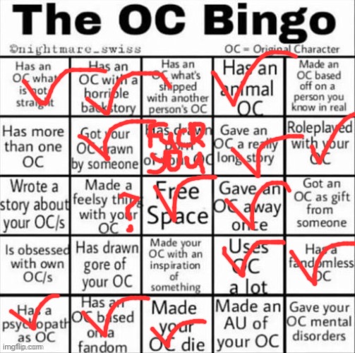 The OC bingo | image tagged in the oc bingo | made w/ Imgflip meme maker