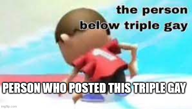 Person below is triple gay | PERSON WHO POSTED THIS TRIPLE GAY | image tagged in person below is triple gay | made w/ Imgflip meme maker