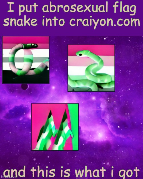 tell me what to do next :> | I put abrosexual flag snake into craiyon.com; and this is what i got | image tagged in lgbtq,lgbt,flag,snake | made w/ Imgflip meme maker