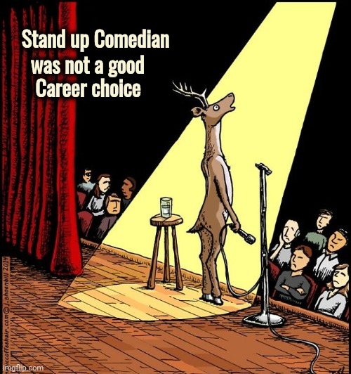 Oh My Deer | was not a good
     Career choice; Stand up Comedian | image tagged in headlights,timiddeer,i have achieved comedy,well yes but actually no,frozen | made w/ Imgflip meme maker