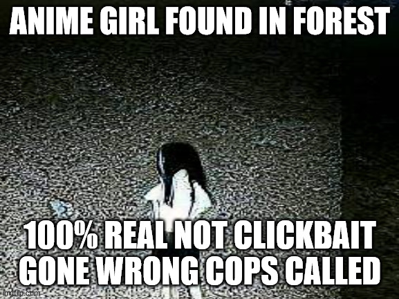 i found her in the dead of night | ANIME GIRL FOUND IN FOREST; 100% REAL NOT CLICKBAIT GONE WRONG COPS CALLED | image tagged in very spooky anime girl encounter | made w/ Imgflip meme maker