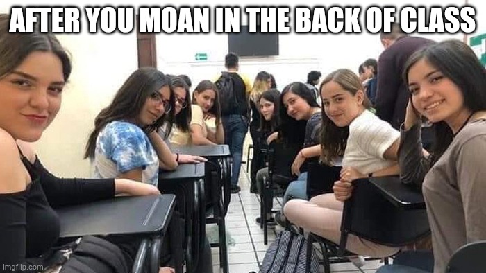 Everyone looking at you | AFTER YOU MOAN IN THE BACK OF CLASS | image tagged in everyone looking at you | made w/ Imgflip meme maker
