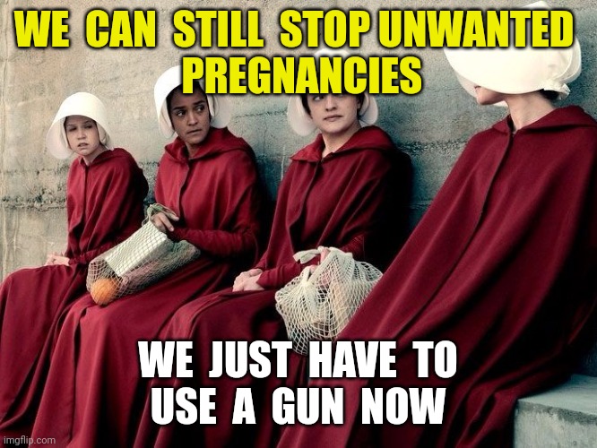 Deep in the Heart of Texas |  WE  CAN  STILL  STOP UNWANTED 
 PREGNANCIES; WE  JUST  HAVE  TO
USE  A  GUN  NOW | image tagged in handmaiden's tale,abortion,supreme court,texas,funny,memes | made w/ Imgflip meme maker