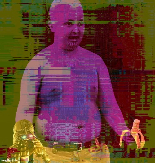 Enraged Gibby | image tagged in but why why would you do that,gibby hitting spencer with a stop sign,cursed image,thanos | made w/ Imgflip meme maker