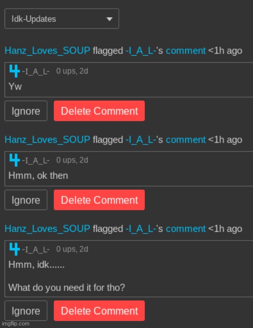 Bruh, Hanz tried to flag my comments in this stream | image tagged in idk,stuff,s o u p,carck | made w/ Imgflip meme maker