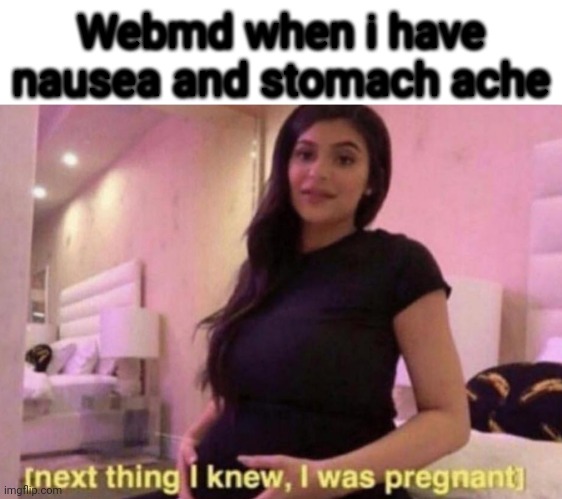 next thing I knew I was pregnant | Webmd when i have nausea and stomach ache | image tagged in next thing i knew i was pregnant | made w/ Imgflip meme maker