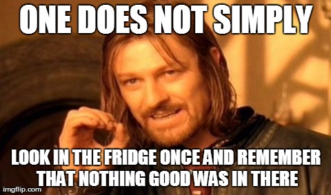 One Does Not Simply Meme | ONE DOES NOT SIMPLY LOOK IN THE FRIDGE ONCE AND REMEMBER THAT NOTHING GOOD WAS IN THERE | image tagged in memes,one does not simply | made w/ Imgflip meme maker