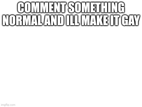 Lets see what we will make of this | COMMENT SOMETHING NORMAL AND ILL MAKE IT GAY | image tagged in blank white template | made w/ Imgflip meme maker