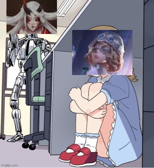 Anime Girl Hiding from Terminator | image tagged in anime girl hiding from terminator | made w/ Imgflip meme maker