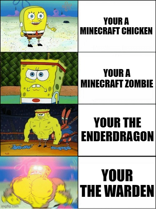 Sponge Finna Commit Muder | YOUR A MINECRAFT CHICKEN; YOUR A MINECRAFT ZOMBIE; YOUR THE ENDERDRAGON; YOUR THE WARDEN | image tagged in sponge finna commit muder | made w/ Imgflip meme maker