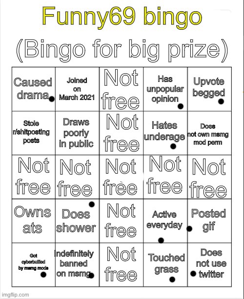 Funny69 bingo | image tagged in funny69 bingo | made w/ Imgflip meme maker