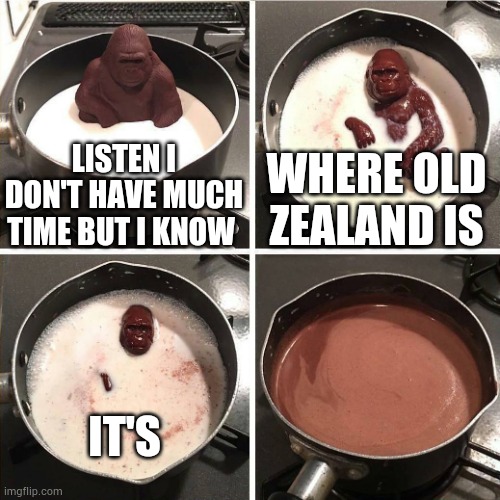 chocolate gorilla | LISTEN I DON'T HAVE MUCH TIME BUT I KNOW WHERE OLD ZEALAND IS IT'S | image tagged in chocolate gorilla | made w/ Imgflip meme maker