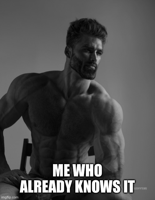 Giga Chad | ME WHO ALREADY KNOWS IT | image tagged in giga chad | made w/ Imgflip meme maker