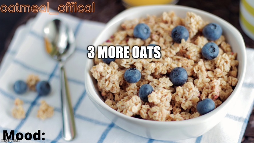 The Oat Temp | 3 MORE OATS | image tagged in the oat temp | made w/ Imgflip meme maker