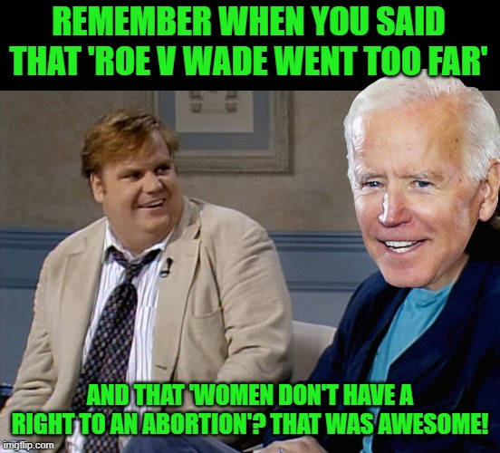 Back then he said (mostly) what he really thought. Now it's 100% of the teleprompter, other people's thoughts. | REMEMBER WHEN YOU SAID THAT 'ROE V WADE WENT TOO FAR'; AND THAT 'WOMEN DON'T HAVE A RIGHT TO AN ABORTION'? THAT WAS AWESOME! | image tagged in remember that time,biden,abortion,roe v wade,history | made w/ Imgflip meme maker