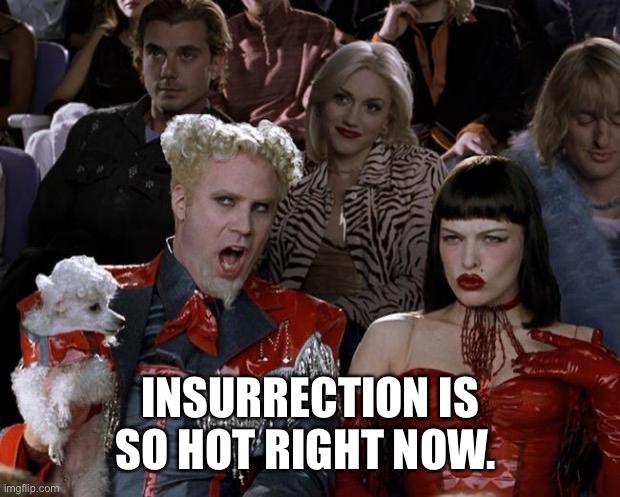 Mugatu So Hot Right Now Meme | INSURRECTION IS SO HOT RIGHT NOW. | image tagged in memes,mugatu so hot right now | made w/ Imgflip meme maker