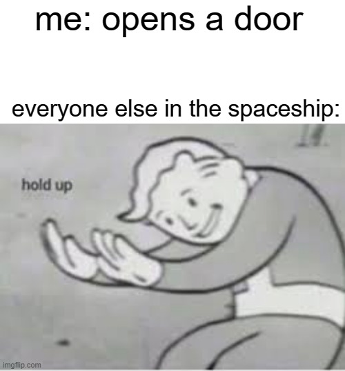 and they were all sucked into space! | me: opens a door; everyone else in the spaceship: | image tagged in hol up,space | made w/ Imgflip meme maker