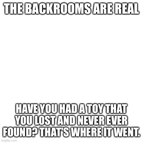 Blank Transparent Square Meme | THE BACKROOMS ARE REAL; HAVE YOU HAD A TOY THAT YOU LOST AND NEVER EVER FOUND? THAT'S WHERE IT WENT. | image tagged in memes,blank transparent square | made w/ Imgflip meme maker