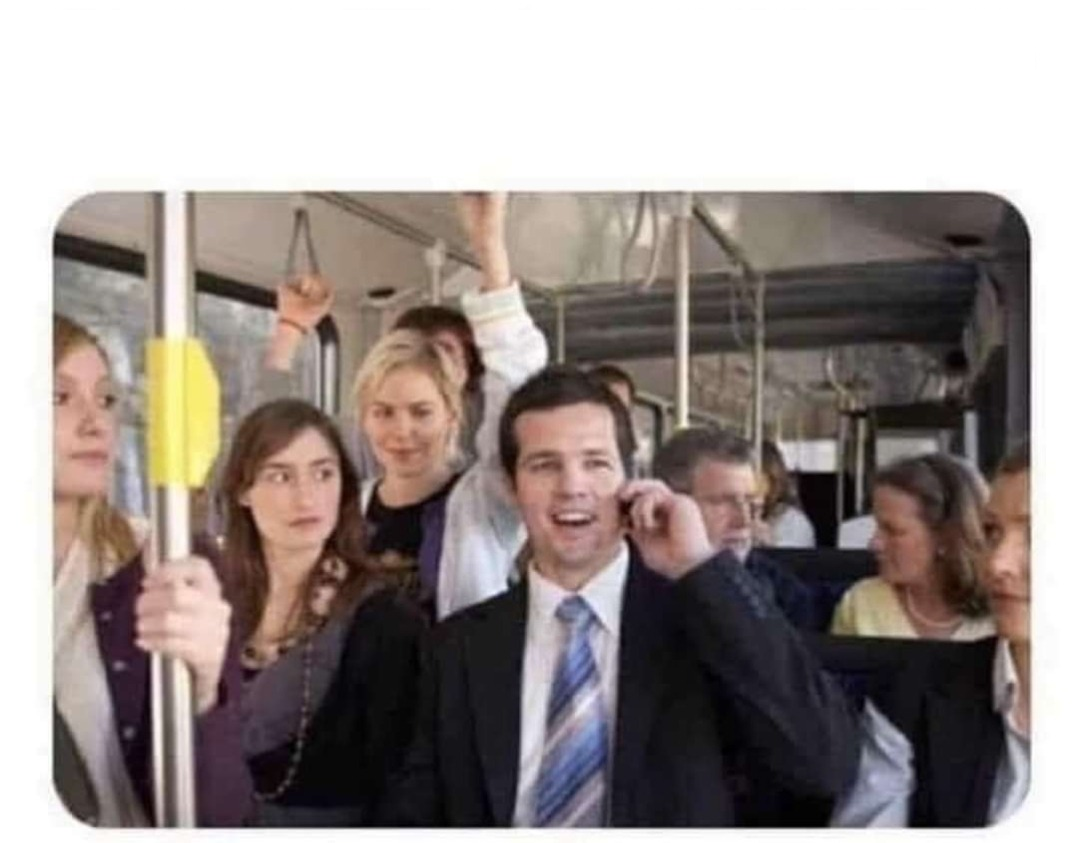 Man on phone on bus Blank Meme Template