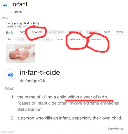 image tagged in infant definition,infanticide definition | made w/ Imgflip meme maker