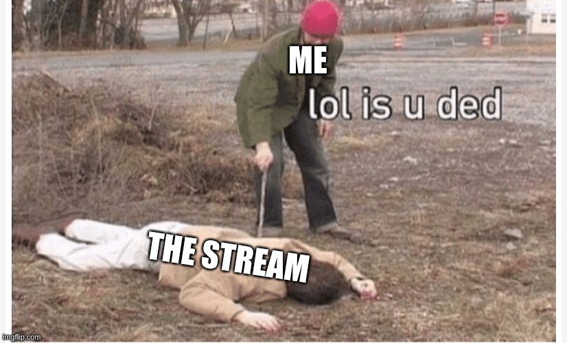 :P | ME; THE STREAM | image tagged in lol is u ded | made w/ Imgflip meme maker