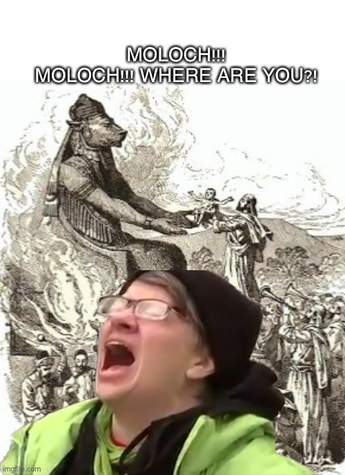 Liberal scream to moloch | MOLOCH!!! MOLOCH!!! WHERE ARE YOU?! | image tagged in abortion,liberal logic,holy bible | made w/ Imgflip meme maker